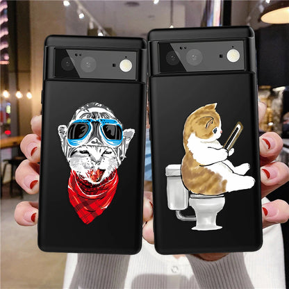 Pet Cat Black Phone Case For Google Pixel 7a 6 7 Pro 6a 4a 5a 5G 4 4XL 3 3a XL Cartoon Kitten Cases Soft Silicone TPU Cover Capa