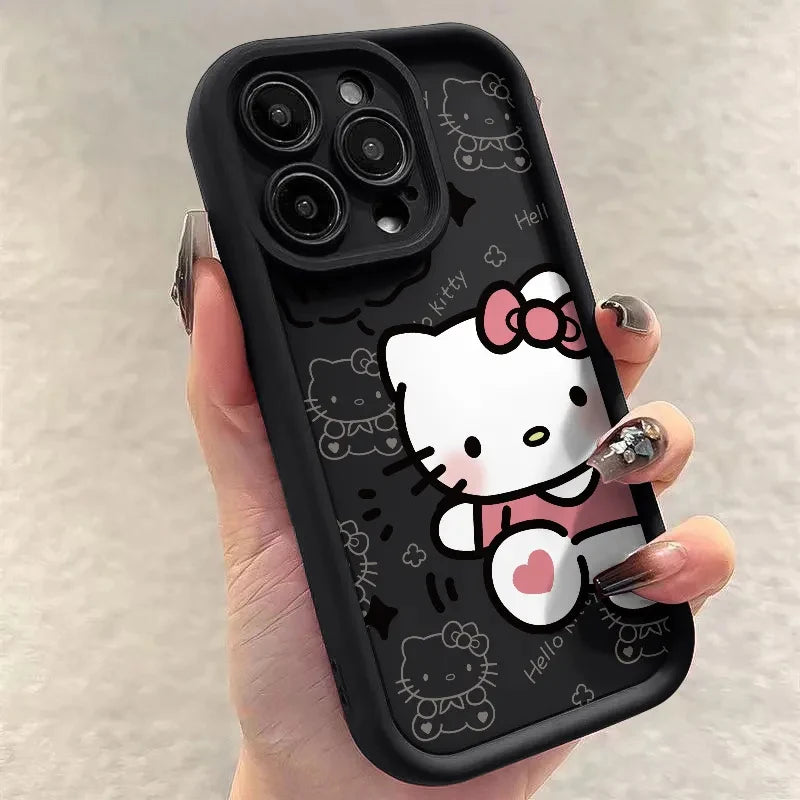 Sanrio Ins Hello Kitty Phone Case For Iphone 15 14 13 11 12 Pro Max Plus X XR XS 7 8 Plus Y2k Girl Clear Gift Silicone Anti-fall