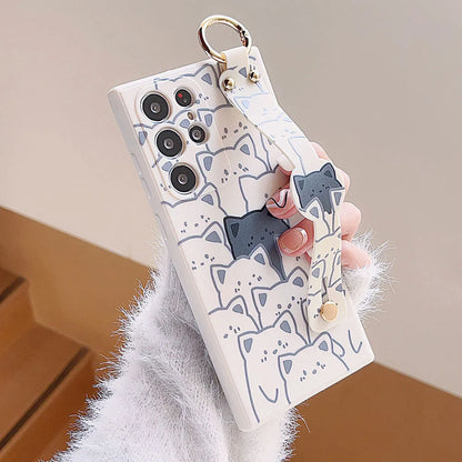 SoCouple Cat Wrist Strap Case For Samsung S23 S22 S21 S20 FE Plus Ultra Note 10 20 Bear Soft Silicone Skin Phone Holder Cover