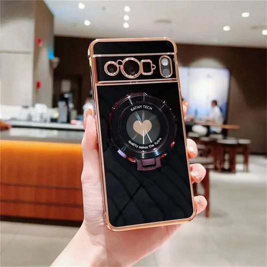 For Pixel 9 Pro 8A Luxury Love Heart Magnetic Stand Exquisite Phone Case For Google Pixel 9 8 Pro ProXL Lens Protection Cover