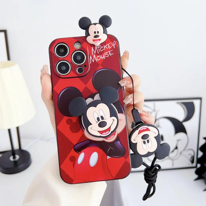 Minnie Mickey Phone Case With Holder Rope For Samsung Galaxy S7 Edge S8 S9 S10 S20 S21 S22 S23 Plus Ultra S21FE Note 9 10 20