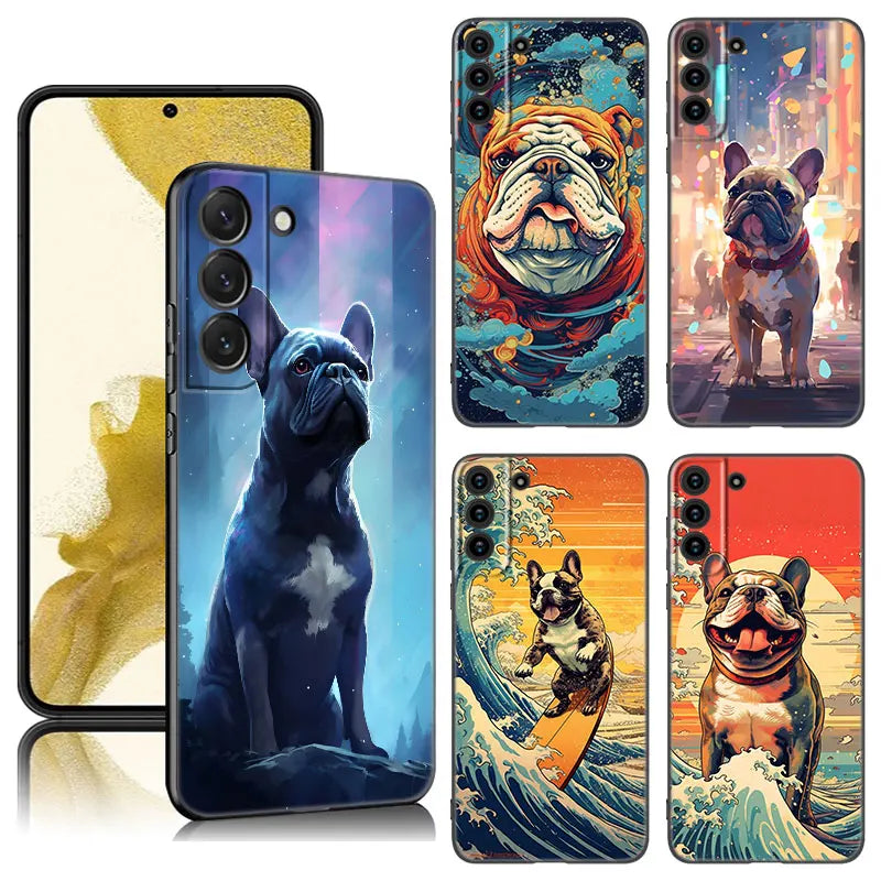 French Bulldog Dog Phone Case For Samsung Galaxy S23 S21 S20 FE S24 S22 Ultra S10E S10 S9 S8 Plus Black Silicone Cover