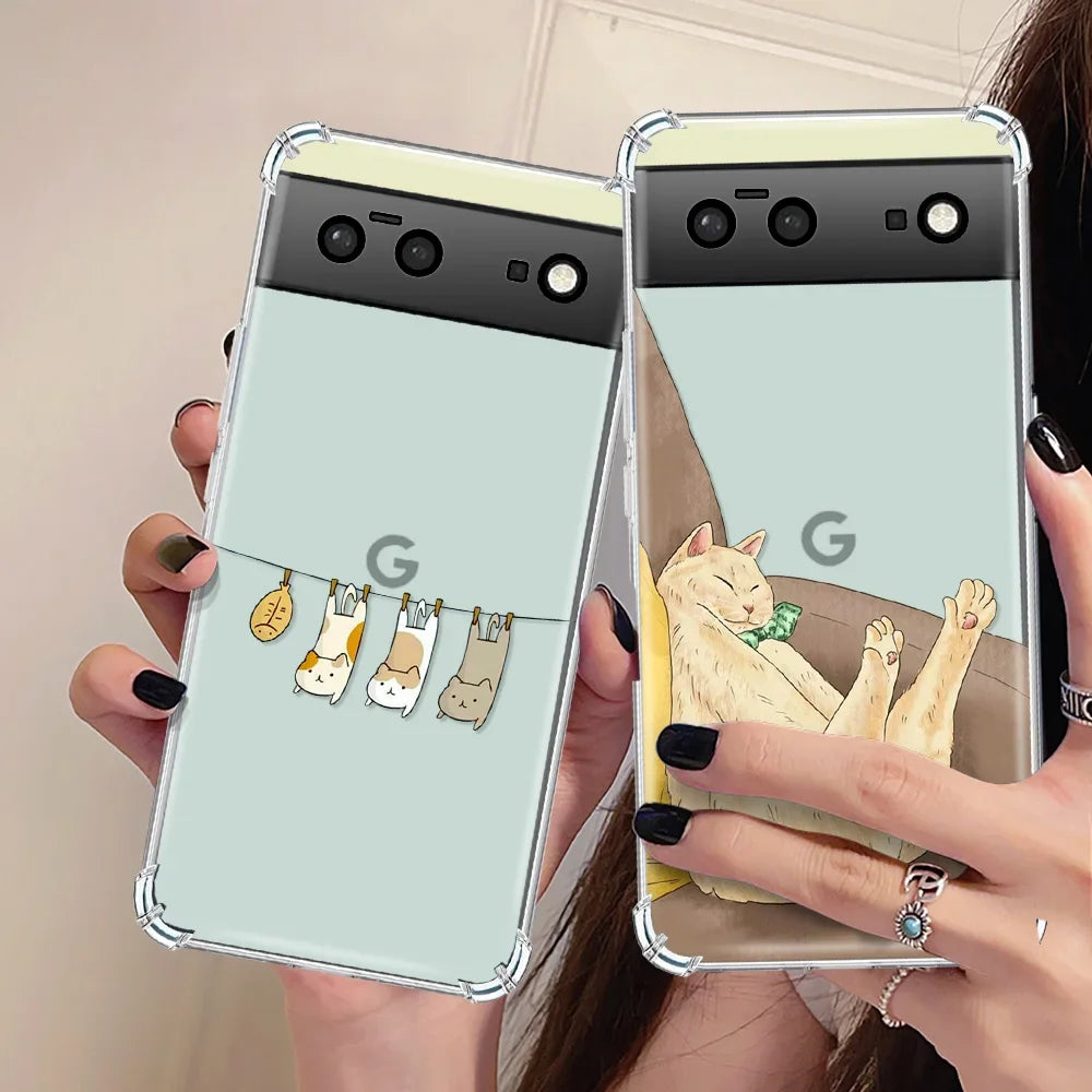 Shockproof Soft Silicone Phone Case for Google Pixel 8 Pro 7a 7Pro 7 Transparent Fundas for Pixel 6a 6 6Pro Cute Funny Cat Cover