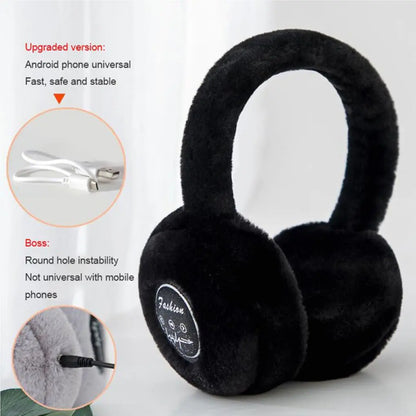 2023 New Winter Outdoor Plush Earmuffs Bluetooth Wireless Cute Warm Fur Headphones Earphones Solid Color Stereo Wireless Headset