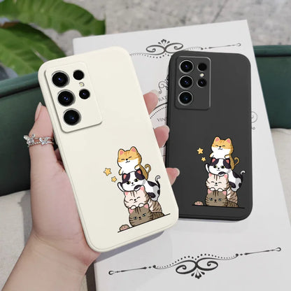 Stacked Cats Phone Case For Samsung Galaxy S23 S22 S21 S20 Ultra Plus FE S10 S9 S10E Note 20 ultra 10 9 Plus Cover