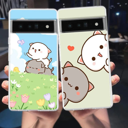 Peach And Goma Cat Phone Case Cover for Google Pixel 8 7 6 5 4 4XL Shockproof Silicone 7A 6A 5A 4A 3A 3AXLPro Transparent Shell