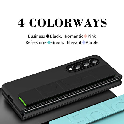 Matte Silky Hard Plastic Grip Case Strap For Samsung Galaxy Z Fold 5 4 3 2 5G Wristband Elastic Band Armor Cover For Fold3 Fold4