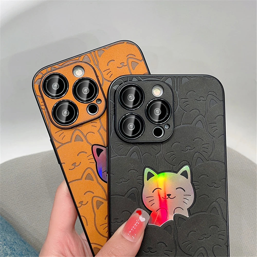 Luxury Cortex kitten Cat Phone Case For iPhone 14 13 12 11 Pro Max 7 8 Plus X Xs XR Max Laser Bumper Cases Cover