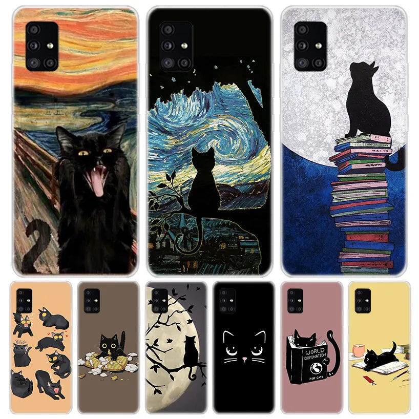 Black Cat Cartoon Cute For Samsung Galaxy A52 A53 A54 A12 A13 A14 A22 A23 A24 A32 A33 A34 Phone Case A02S A03S A04S A42 A72 A73