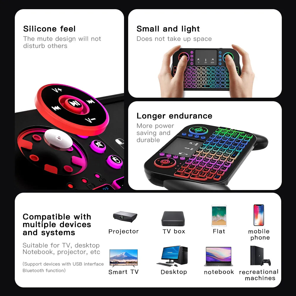 V8 2.4G Mini Wireless Keyboard  7 Backlit  Spanish Portuguese Bluetooth  Air Mouse Remote Control Touchpad for Android TV  Box