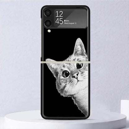 Cat Cute Kitten Cartoon Shockproof Hard Case For Samsung Galaxy Z Flip 4 5 3 5G Phone Cover Z Flip3 Flip4 Flip5 Black Fundas She