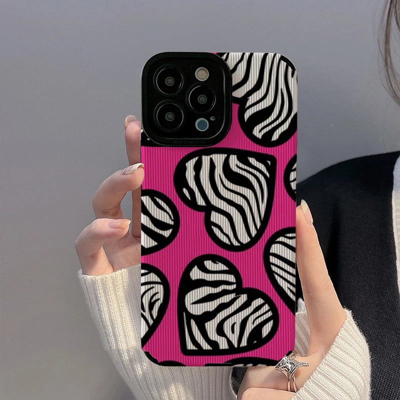 Stylish Love Heart Zebra Pattern Phone Case For IPhone 14 11 13 12 Pro XS Max 7 8 Plus X XR SE Animal Lens Protected Soft Cover