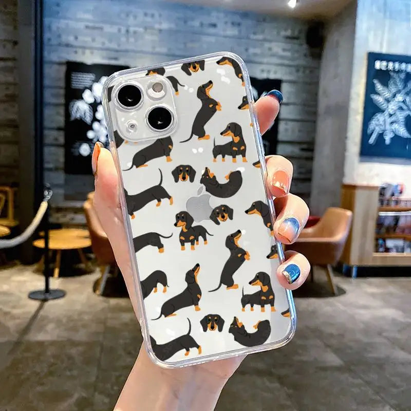 Dachshund Silhouette Dog cute animal Phone Case Transparent soft For iphone 11 13 12 14 pro max mini plus