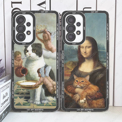 Fun Cat Art Case For Samsung Galaxy S20 Plus S21 FE S22 S23 Ultra A53 A52 A54 A33 Van Gogh Gustav Klimt Mona Lisa Phone Cover