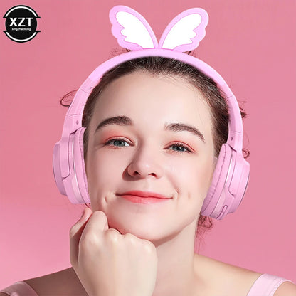 Cute Cartoon Butterfly Bluetooth 5.0 Wireless Headset 7 Color Band LED Lamp Headset Support SD Card Headset Music Game Headset