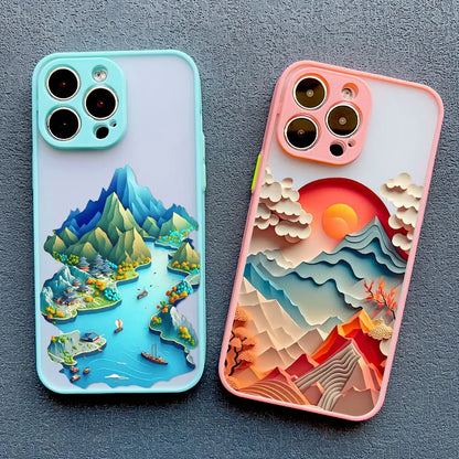 Printing Landscape Phone case For iPhone 15 14 7 8 Plus XS X XR 14 13 Pro Max 13 12 Pro Max Mini Creative Mountains Back Cover