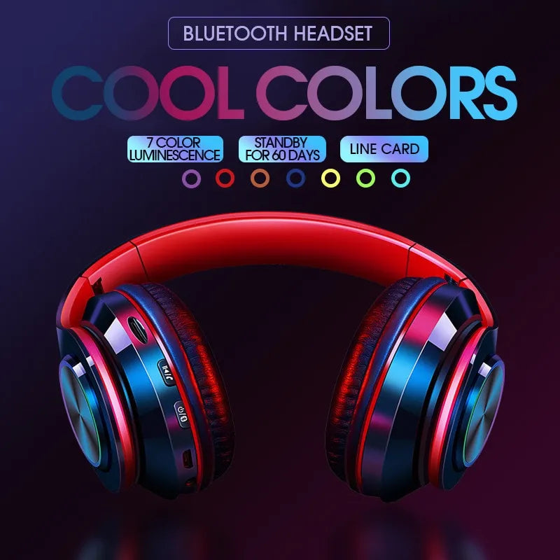 B39 Headphone With Wireless Bluetooth Colorful Light Pluggable Card Game Music Movement