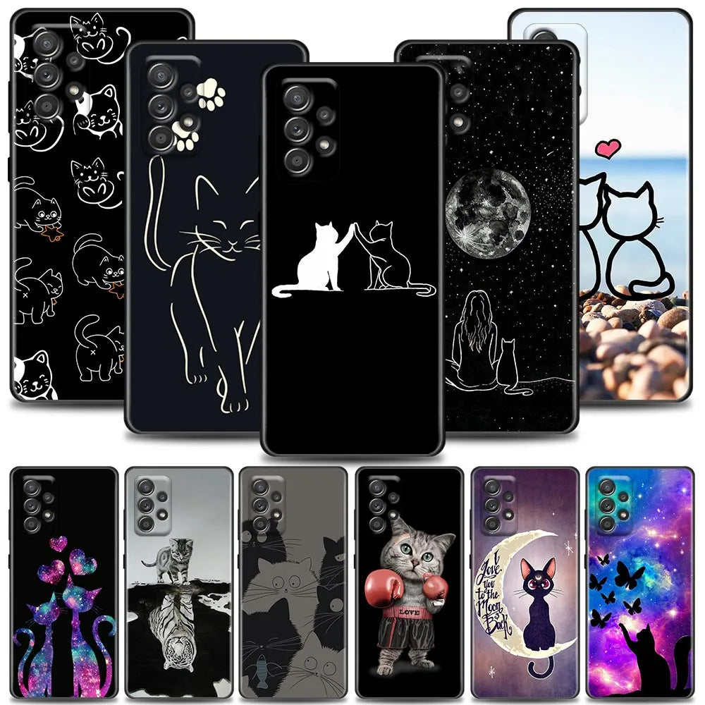 Funny Cute Cat Phone Case For Samsung Galaxy A72 A52 A42 A32 A22 A21s A02s A12 A02 A51 A71 A41 A31 A11 A01  Line Art Soft Case