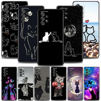 Funny Cute Cat Phone Case For Samsung Galaxy A72 A52 A42 A32 A22 A21s A02s A12 A02 A51 A71 A41 A31 A11 A01  Line Art Soft Case