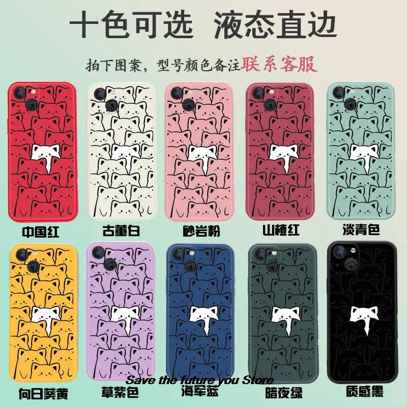 Cute Cartoon Cat Phone Cover For iPhone 11 12 13 14 15 Pro XS Max X XR 7 8 14 15 Plus Candy Color Soft Couple Silicone TPU Case