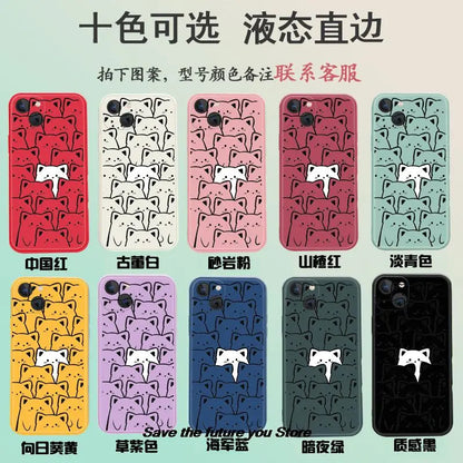 Cute Cartoon Cat Phone Cover For iPhone 11 12 13 14 15 Pro XS Max X XR 7 8 14 15 Plus Candy Color Soft Couple Silicone TPU Case