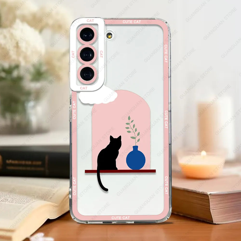 Case For Samsung Galaxy S20 S21 FE S22 S23 Ultra A13 A32 A33 A50 A52 A53 A73 A54 A14 Soft Cover Cute Cat