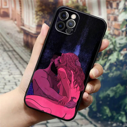 Girls With Sexy Red lips Comic Anime Phone Case For Apple iPhone 15 14 13 12 11 Pro Max Mini 8 7 Plus Black Cover Fundas Coques