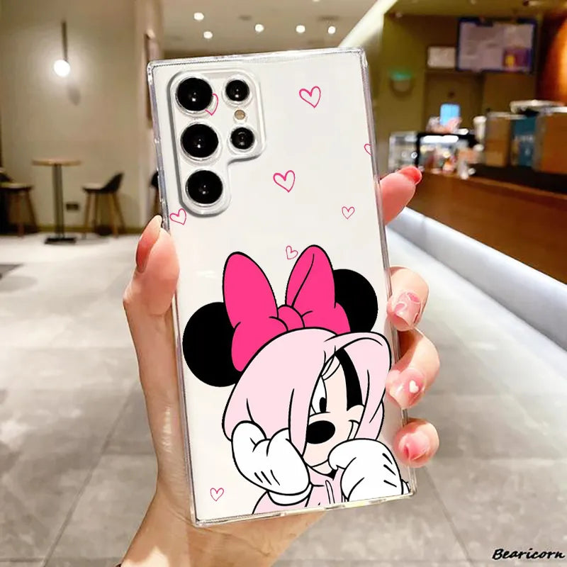 Mickey Minnie Mouse Transparent Phone Case For Samsung S23 S22 S21 S20 FE Ultra Pro Lite S10 S10E S9 S8 Plus 5G