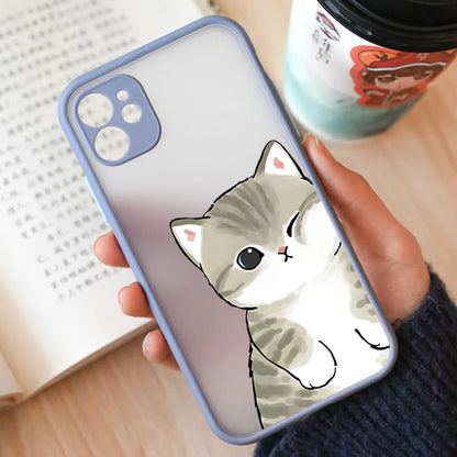 Cute Animal Cat Couple Lovers Phone Case for iPhone 11 12 13 14 Pro Max Mini 7 8 Plus SE X XR XS Max Matte Paired Covers Fundas