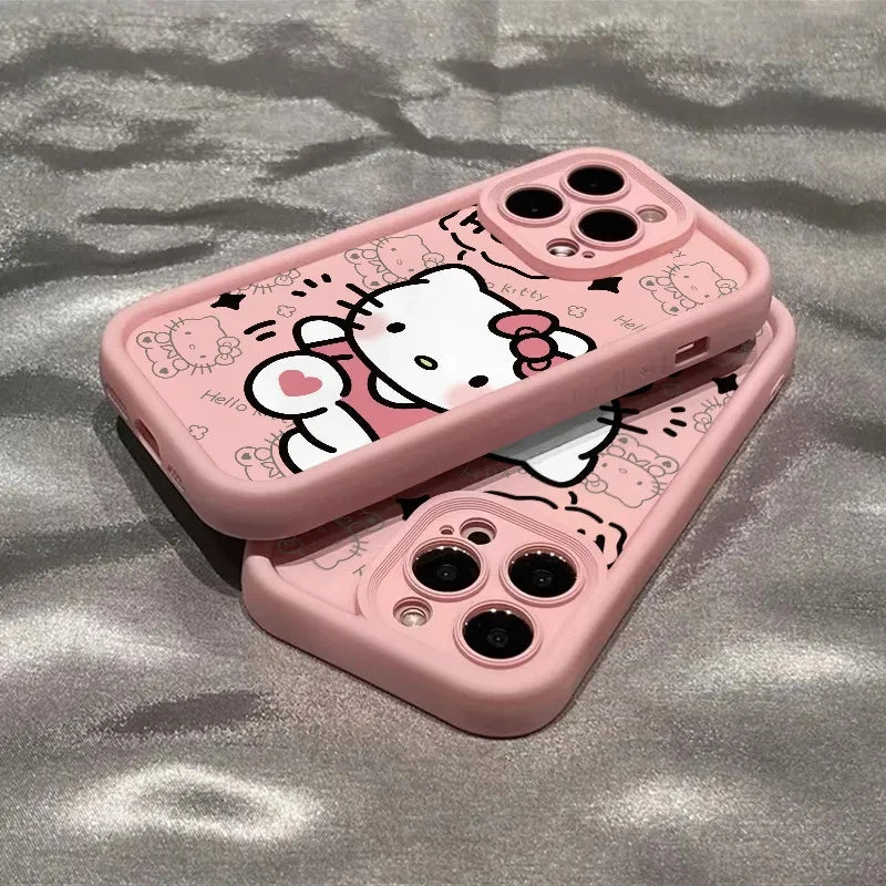 Sanrio Ins Hello Kitty Phone Case For Iphone 15 14 13 11 12 Pro Max Plus X XR XS 7 8 Plus Y2k Girl Clear Gift Silicone Anti-fall