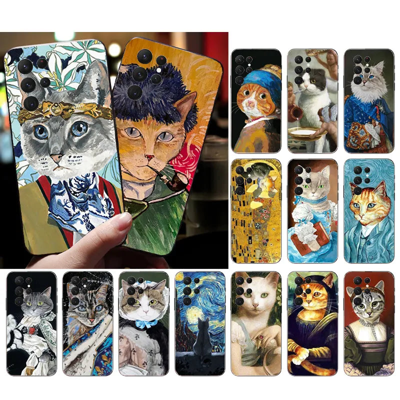 Phone Case for Samsung Galaxy S23 S22 S21 S20 Ultra S20 S22 S21 S10 S9 Plus S10E S20FE Van Gogh Art Cat Case