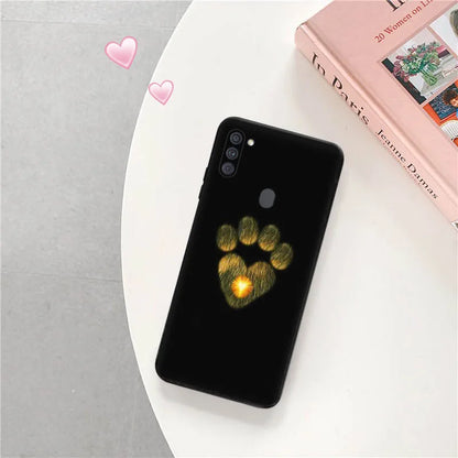 Cute Pink Dog Paw Silicone Black Phone Cases for Samsung Galaxy A54 5G A04 A03 A34 A01 A02 A50 A70 A40 A30 A20 S A10 E Cover