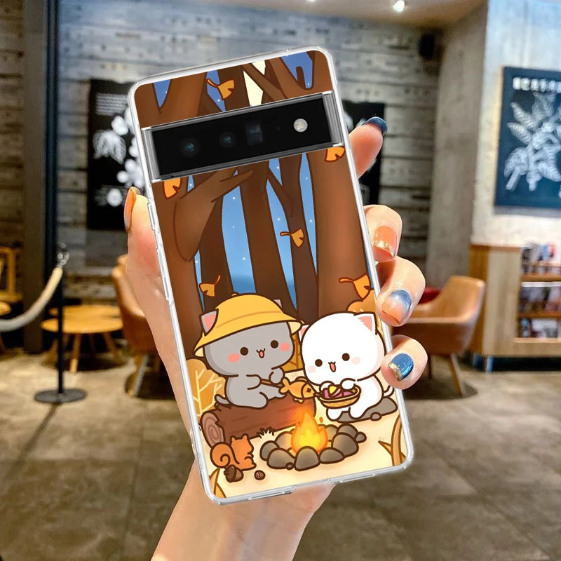 Peach And Goma Cat Phone Case Cover for Google Pixel 8 7 6 5 4 4XL Shockproof Silicone 7A 6A 5A 4A 3A 3AXLPro Transparent Shell