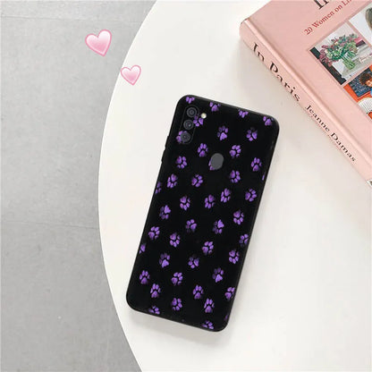 Cute Pink Dog Paw Silicone Black Phone Cases for Samsung Galaxy A54 5G A04 A03 A34 A01 A02 A50 A70 A40 A30 A20 S A10 E Cover