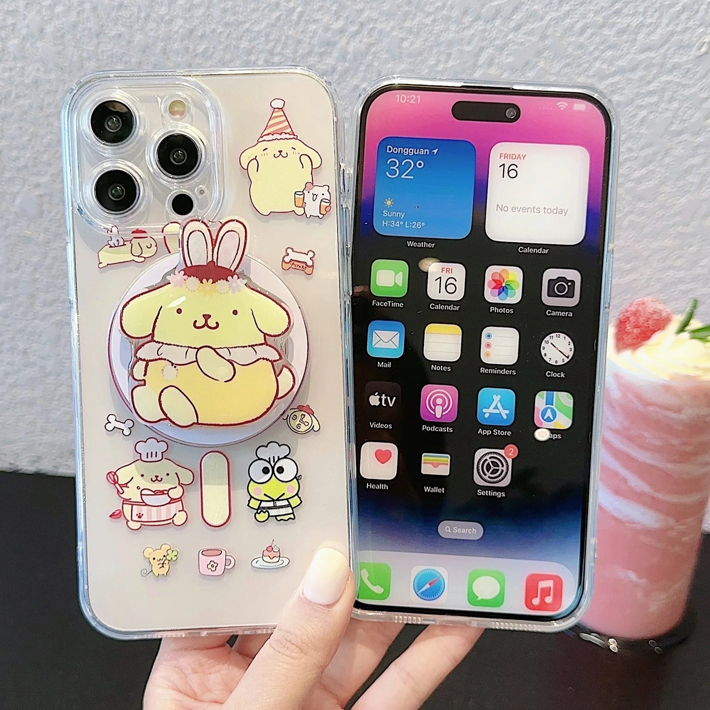 Cute Cartoon Cinnamoroll PomPom Purin for Magsafe Magnetic Bracket Phone Case For iPhone 16 15 14 13 12 11 Pro Max Clear Cover