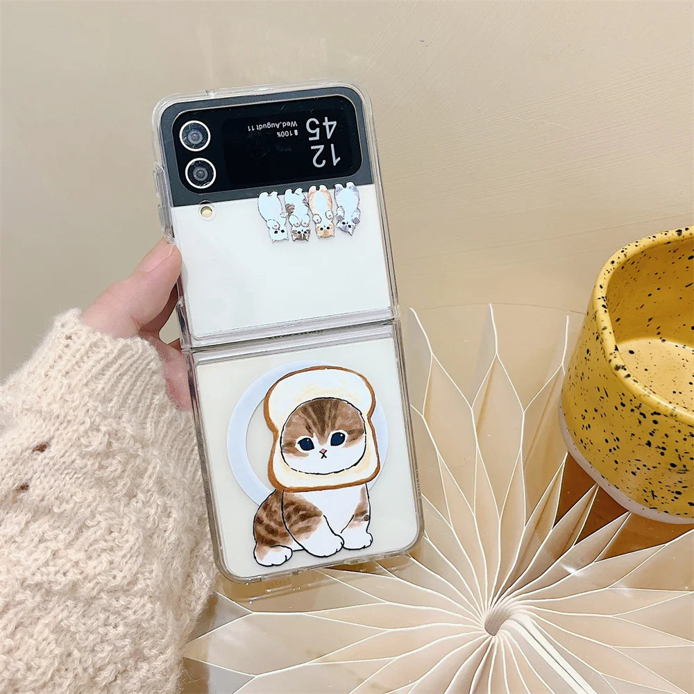 Cute Panda Case For Samsung Z Flip 5 4 3 Lovely Cat Magsafe Cover For Galaxy Z Flip5 Z Flip 4 3 PC Hard Shockroof Clear Cover