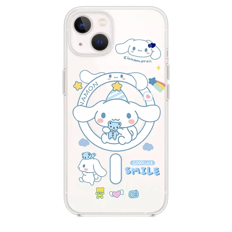 Cute Cartoon Cinnamoroll PomPom Purin for Magsafe Magnetic Bracket Phone Case For iPhone 16 15 14 13 12 11 Pro Max Clear Cover