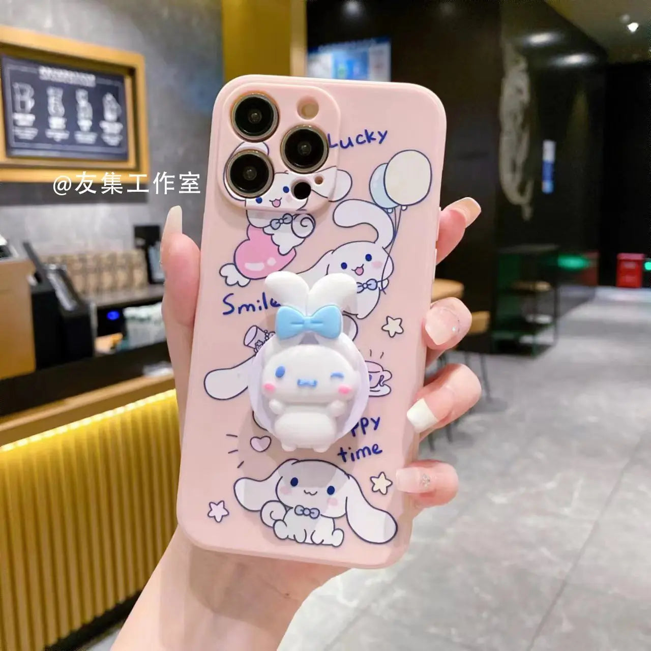 Sanrio Cinnamoroll With Lanyard Holder Phone Cases For iPhone 15 14 13 12 11 Pro Max Mini XR XS MAX 8 X 7 SE Plus Silicone Cover