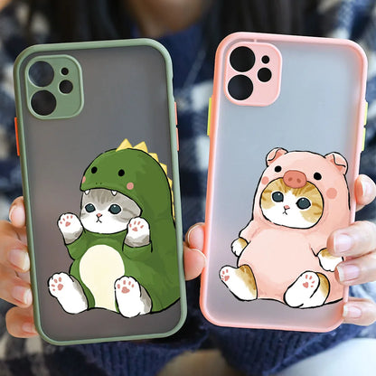 Cute Animal Cat Couple Lovers Phone Case for iPhone 11 12 13 14 Pro Max Mini 7 8 Plus SE X XR XS Max Matte Paired Covers Fundas