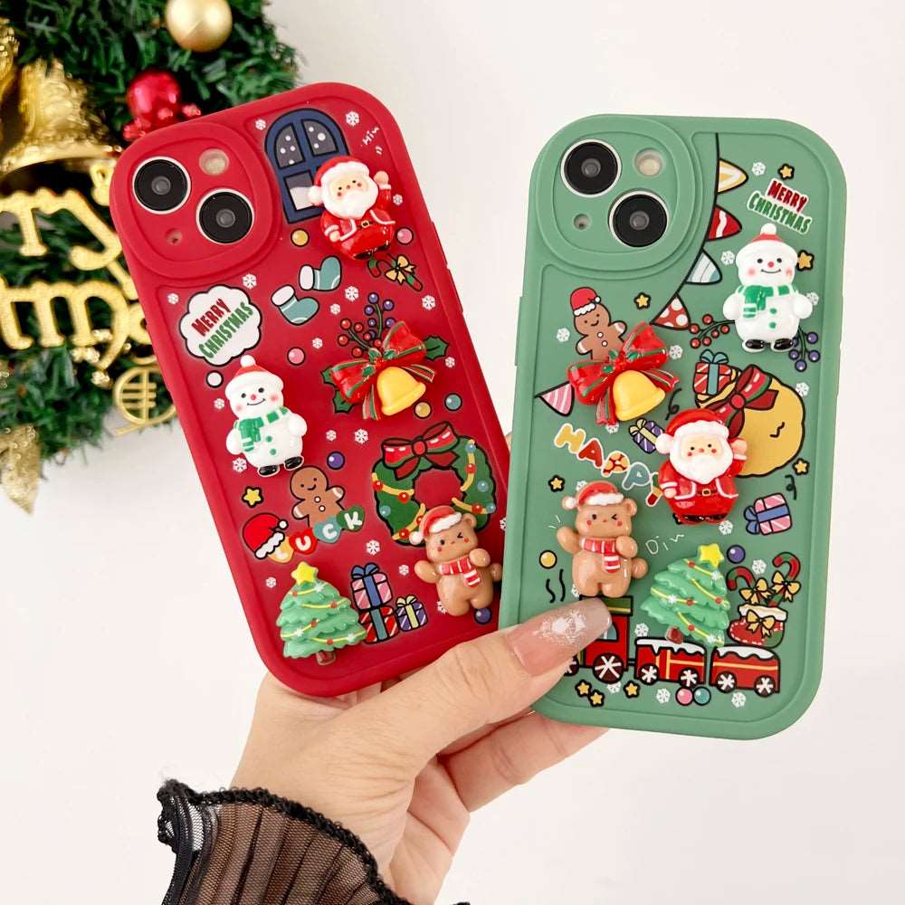 3D Cartoon Santa Claus Christmas Phone Case For iPhone 15 14 13 12 11 Pro Max X XR XS Max Elk Snowman Soft Silicone Back Cover