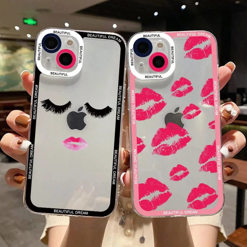 girl sexy lips Clear Phone Cover Case for iphone 7 8 Plus SE 2020 11 12 13 14 Pro Max X XS XR Soft Red Kisses Lips Back Cover