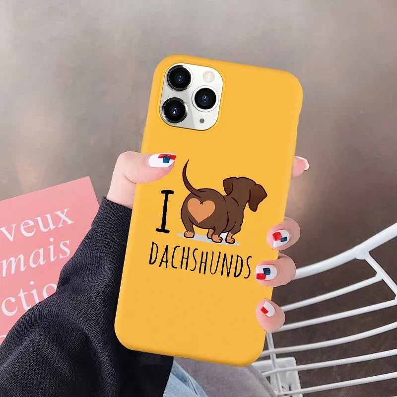 Kawaii I Love Dachshunds Letter Phone Case for IPhone 11 13 14 15 Pro 12 XS MAX 7 XR X SE20 8 Plus Cute Dog Soft Silicone Cover