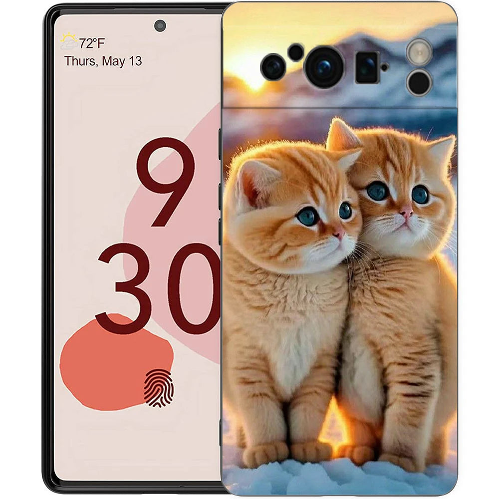 Cute Animal Cat Phone Case Cover for Google Pixel 8 7 6 7A 6A Pro 5G Shockproof Silicone Soft 8 Pro 5G  Shell Capas Coque Bags