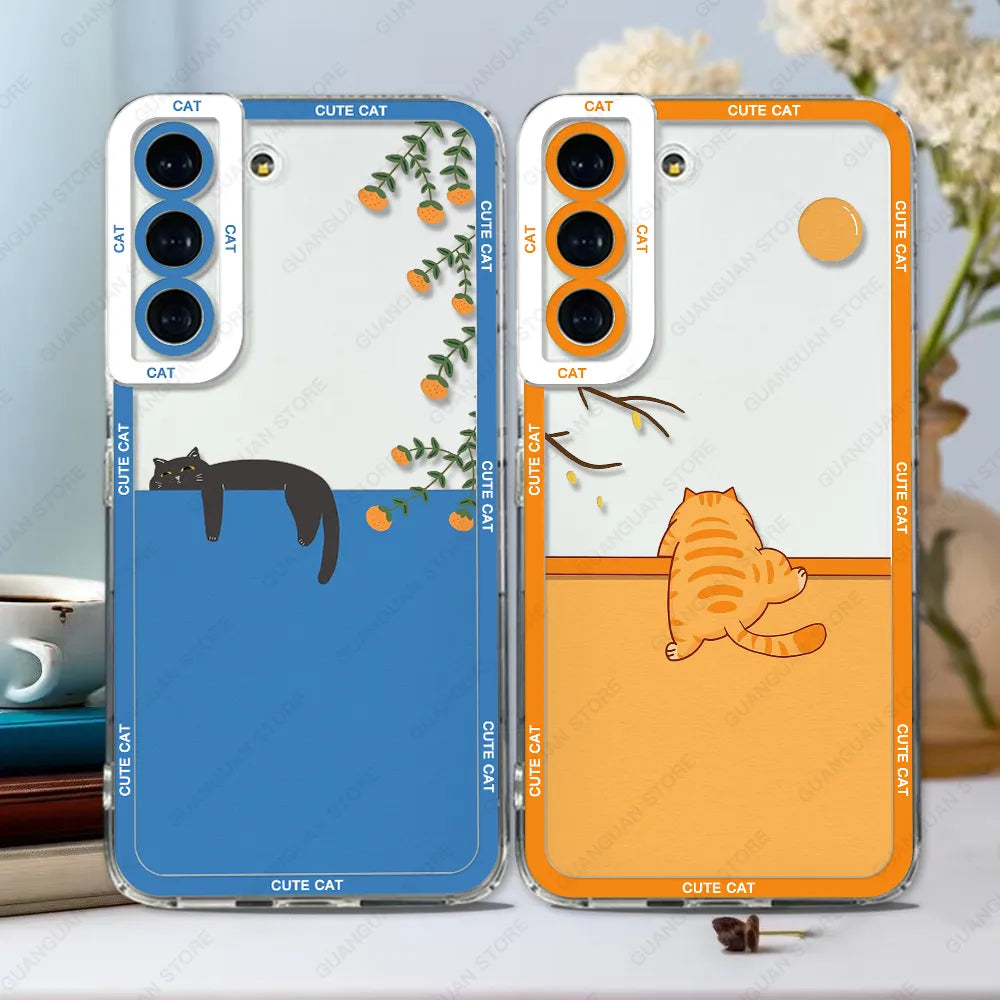 Case For Samsung Galaxy S20 S21 FE S22 S23 Ultra A13 A32 A33 A50 A52 A53 A73 A54 A14 Soft Cover Cute Cat