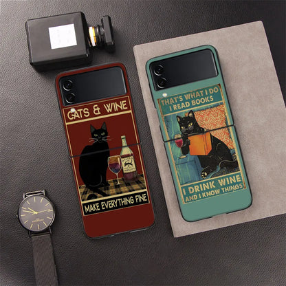 Funny cat poster daily life For Phone Samsung Z Flip 3 4 5 5G Cover Shockproof Hard Galaxy Z Flip 5 4 3 5G Case Cell Luxury PC S