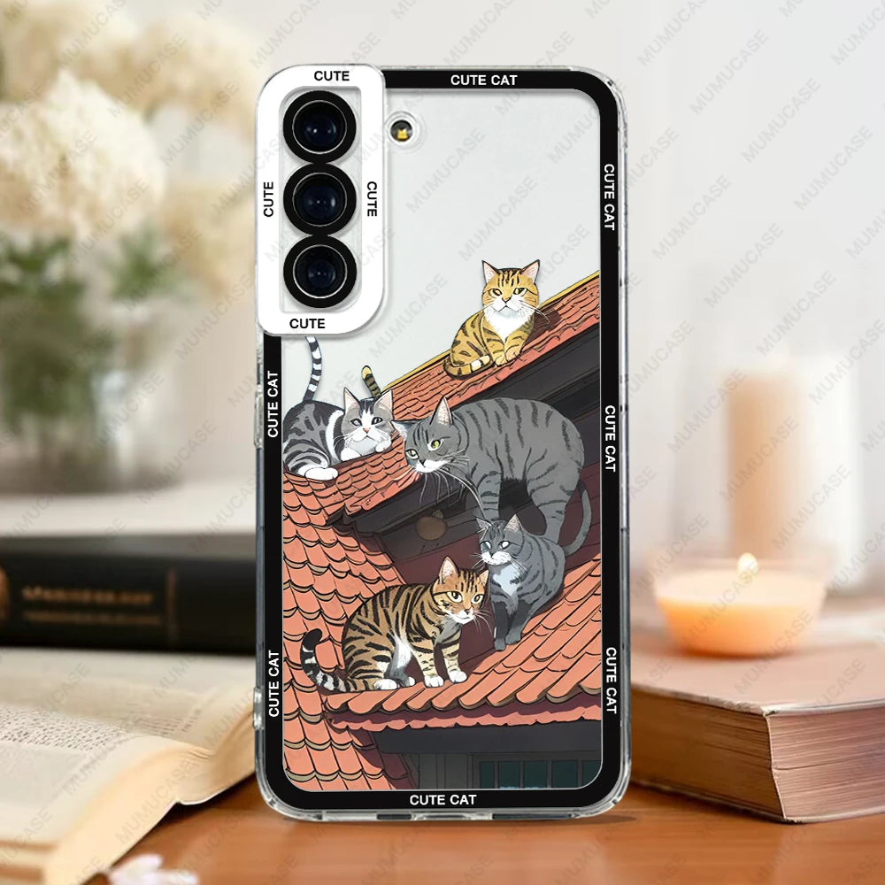 Case For Samsung Galaxy S20 S21 FE S22 S23 Ultra A13 A32 A33 A50 A52 A53 A73 A54 A14 Soft Cover Cute Cat