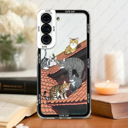 Case For Samsung Galaxy S20 S21 FE S22 S23 Ultra A13 A32 A33 A50 A52 A53 A73 A54 A14 Soft Cover Cute Cat