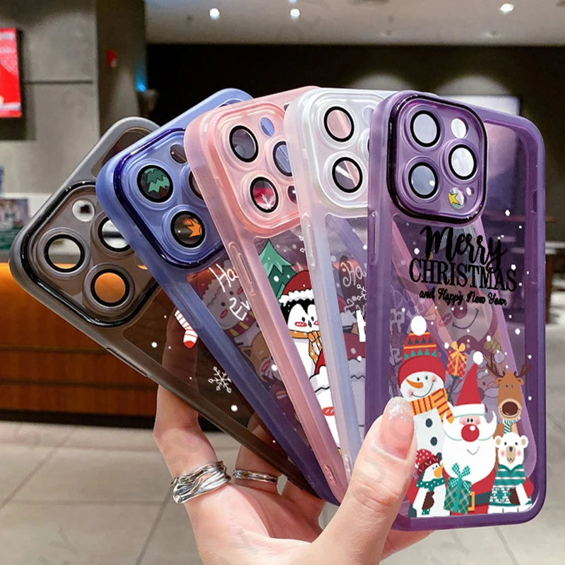 Transparent Christmas Cartoon New Year Gift Silicone Phone Case For iPhone 15 Pro Max 14 Pro 13 12 14 Pro Max 11 Soft Back Cover