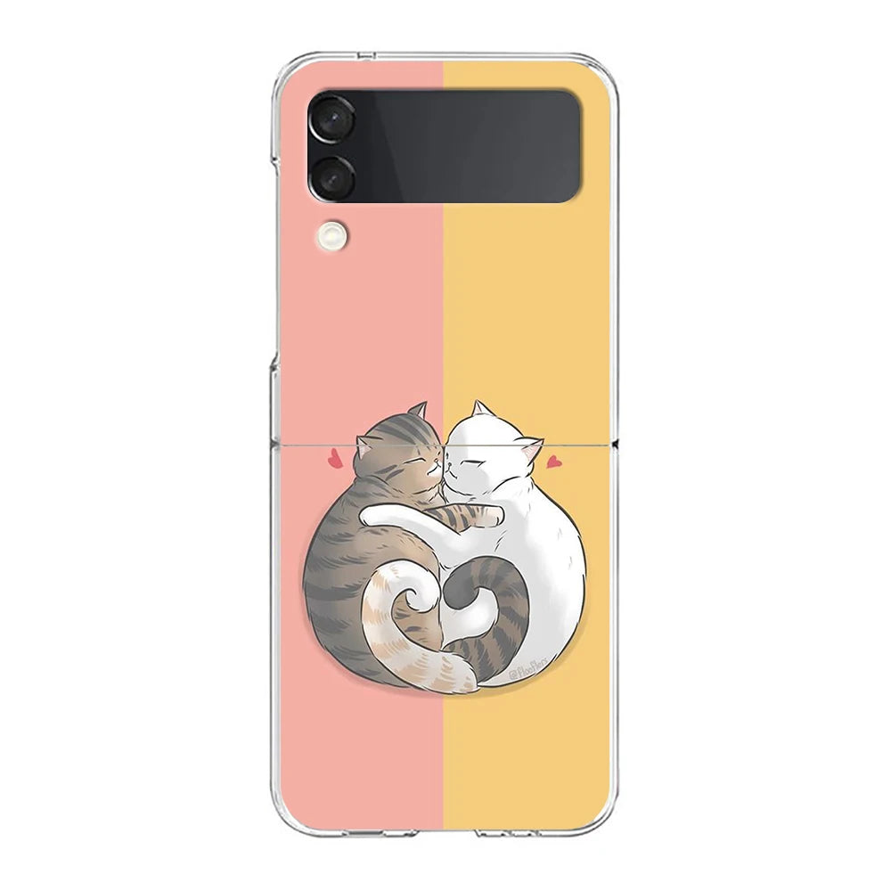 Cat Cute Kitten Cartoon For Samsung Galaxy Z Flip 3 4 5G Hard Folding Clear PC Phone Case For Samsung Z Flip3 Back Cover Bumper