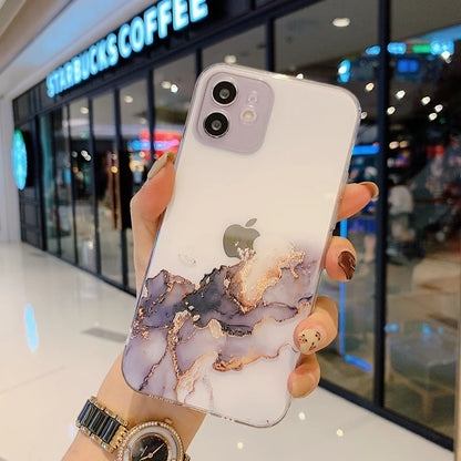 Watercolor Painting Phone Case For iPhone 15 14 13 Pro Max 12 Mini 11 X XR XS 7 8 Plus SE 2020 Marble Clear Soft Cover